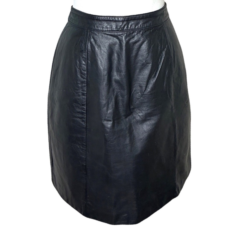 Vintage Black Genuine Leather High Waist Pencil Skirt Byrnes & Baker Size 12